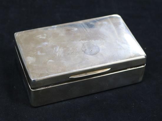 A solid silver twin compartment cigarette box, with additional hinged vesta compartment, London 1898, A Barrett & Sons